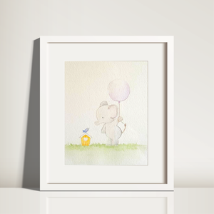 Bird & Elephant Watercolour Nursery Art