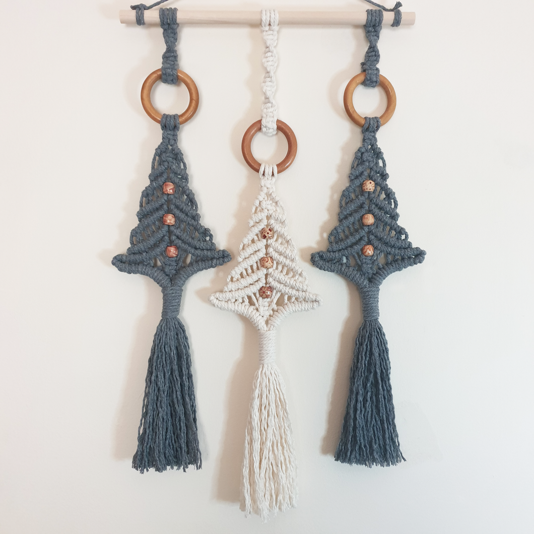 Festive Trio of Handmade Macrame Christmas Trees